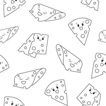 Cute cheese. Seamless pattern. Coloring Page. Illustrazione stock