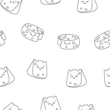 Cute cheese. Seamless pattern. Coloring Page. Illustrazione stock