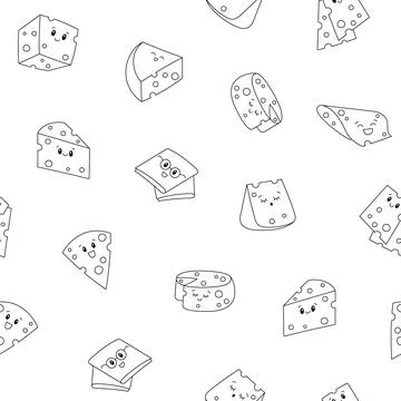 Cute cheese. Seamless pattern. Coloring Page. Stock Illustration