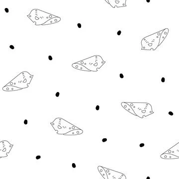 Cute cheese. Seamless pattern. Coloring Page. Stock Illustration