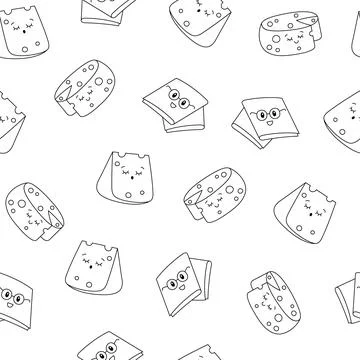 Cute cheese. Seamless pattern. Coloring Page. Illustrazione stock