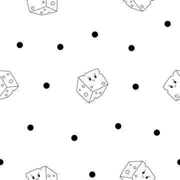 Cute cheese. Seamless pattern. Coloring Page. Stock Illustration