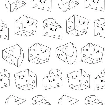 Cute cheese. Seamless pattern. Coloring Page. Stock Illustration