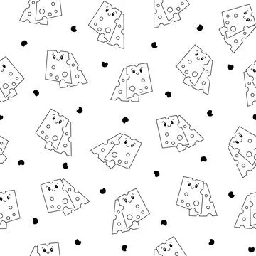 Cute cheese. Seamless pattern. Coloring Page. 스톡 일러스트