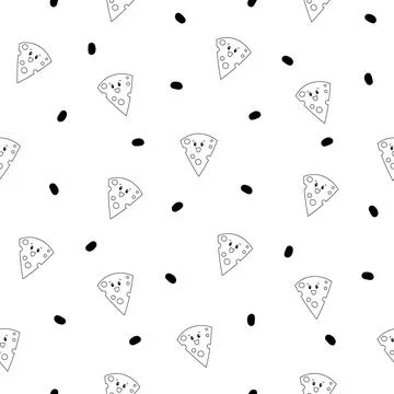 Cute cheese. Seamless pattern. Coloring Page. Stock Illustration