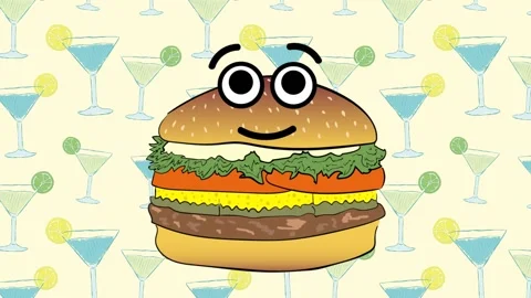 Cute cheeseburger and coctails Stock Footage 98300541