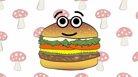 Cute cheeseburger and fly agarics Stock Footage 98300752
