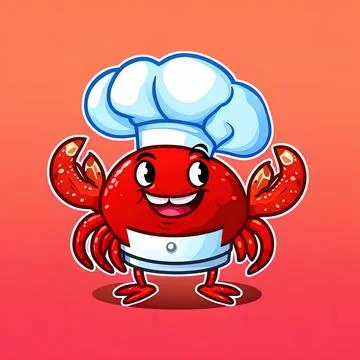 Cute chef and crab seafood logo mascot character food Stock Illustration