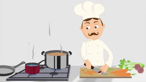 Cute Chef Cuts His Finger Cartoon Stock Footage 219420330