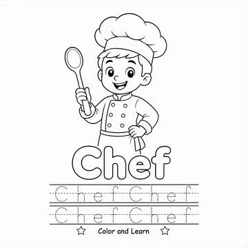 Cute Chef Handwriting Tracing and Coloring Page Vector Stock-Illustration