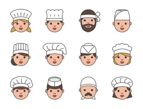 Cute chef head outline icon, editable stroke 스톡 일러스트