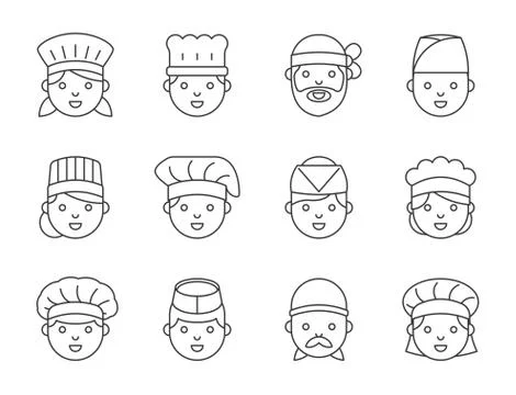 Cute chef head outline icon, editable stroke 스톡 일러스트