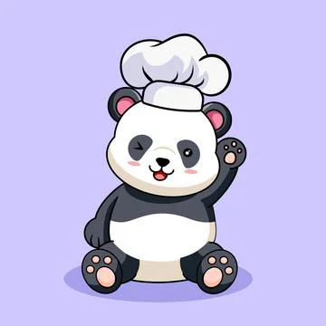 Cute Chef Panda Waving Hello Vector Illustration Stock Illustration