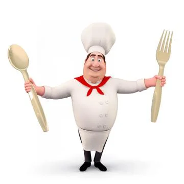 Cute chef with spoon and fork Stock Illustration