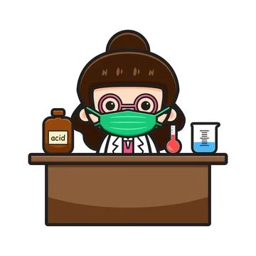 Cute chemist teacher do experiment cartoon vector icon illustration Stock Illustration