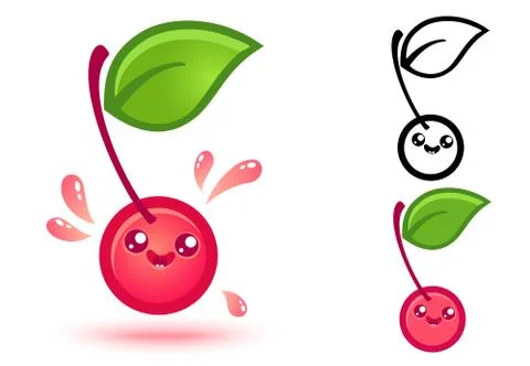 Cute cherry with juicy drops Stock Illustration