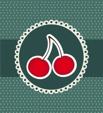 Cute cherry over greeting card, dark green. vector illustration Illustrazione stock