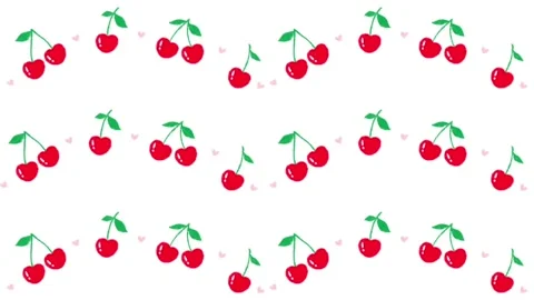 Cute cherry pattern seamless animation with hearts floating Stock Footage 346804517