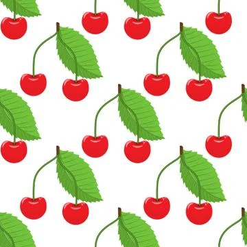 Cute cherry seamless pattern with flat and solid color style. Good for textile Stock Illustration