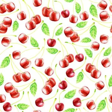 Cute cherry seamless pattern. Good for textile, wrapping, wallpapers, etc. Sw Stock Illustration