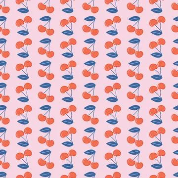 Cute cherry seamless pattern. Retro style Summer background. Illustrazione stock