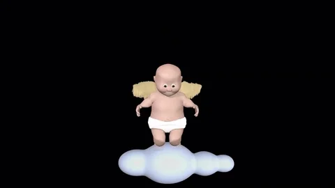 Cute cherub bouncing on a cloud - black background. Stock Footage 70433223