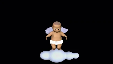 Cute cherub bouncing on a cloud - black background. Stock Footage 70474864