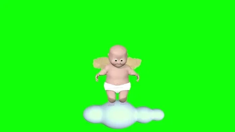 Cute cherub bouncing on a cloud - chroma key background. Stock Footage 70432616