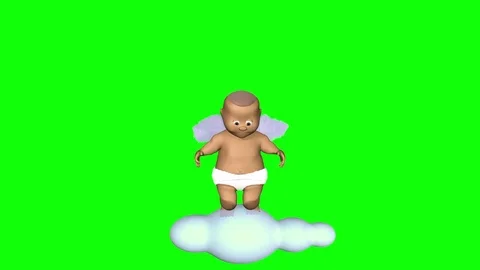 Cute cherub bouncing on a cloud - chroma key background. Stock Footage 70475278