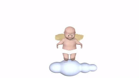 Cute cherub bouncing on a cloud - white background. Stock Footage 70433059