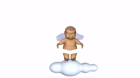 Cute cherub bouncing on a cloud - white background. Stock Footage 70485986