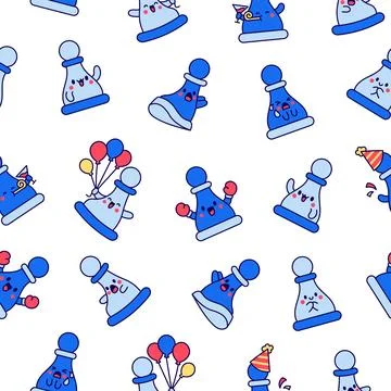 Cute chess pawn with happy face. Seamless pattern. Stock Illustration