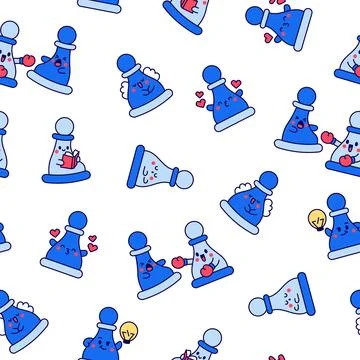 Cute chess pawn with happy face. Seamless pattern. Stock Illustration