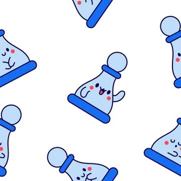 Cute chess pawn with happy face. Seamless pattern. Illustrazione stock
