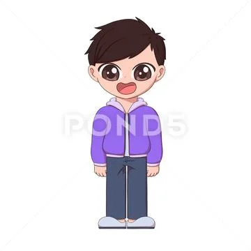 Cute Chibi Anime Boy Character. Cartoon Illustration PSD Template