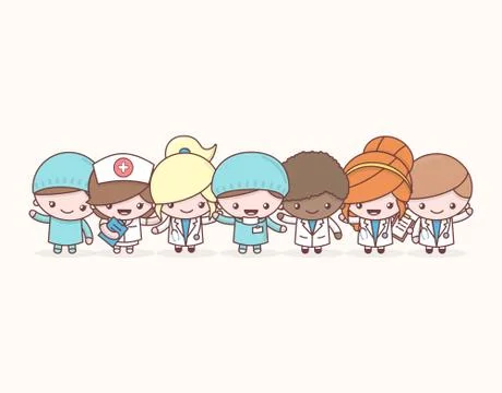 Cute chibi kawaii characters profession set. Hospital medical staff team doct Stock Illustration