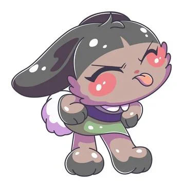 Cute Chibi Rabbit Character with Grumpy Grimace Expression Illustration Stock Illustration