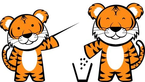 Cute chibi tiger cartoon expressions set Stock Illustration