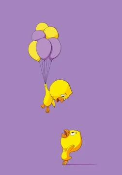 Cute chick with balloons Stock Illustration