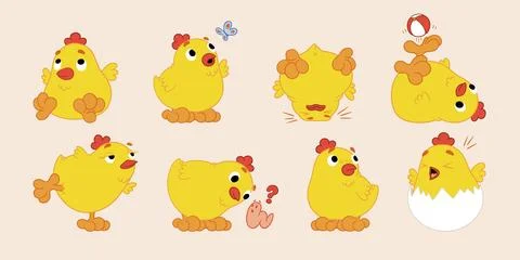 Cute chick. Easter chicken egg, farm little bird hen or duck. Small little Stock Illustration