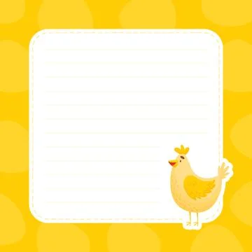Cute Chick at Empty Note or Reminder Card Vector Template Stock Illustration