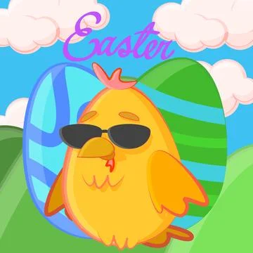 Cute chick guarding eggs for easter holiday Stock Illustration