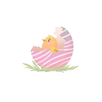 Cute Chick Hatching from Easter Egg , Spring Clipart vector Illustration 스톡 일러스트