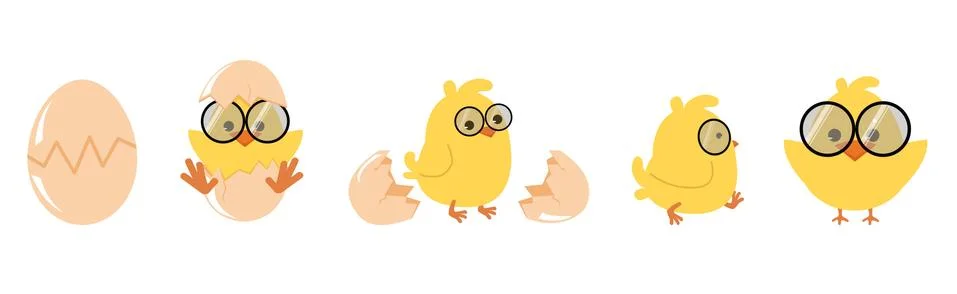 Cute chick hatching egg Cartoon vector set Stock Illustration