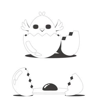 Cute chick hatching from egg clean flash message illustration set Stock Illustration