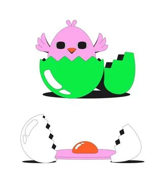 Cute chick hatching from egg modern flash message illustration set Stock Illustration