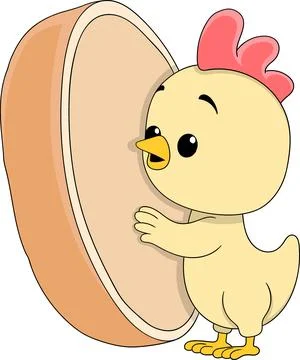 Cute Chick Hugging Chicken Filled Bread Logo Illustration Stock Illustration