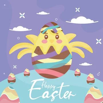 Cute chick kawaii Decorated easter egg Happy easter season Vector Stock Illustration
