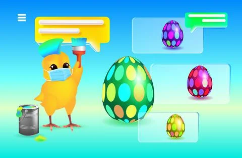 Cute chick in mask decorating eggs happy easter spring holiday celebration Stock Illustration