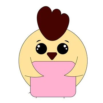 Cute Chick with poster without text in color for congratulation Stock Illustration